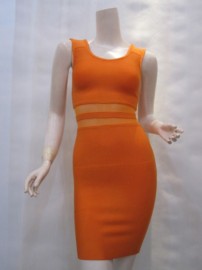 Оранжевое бандажное платье с прозрачными вставочками Herve Leger