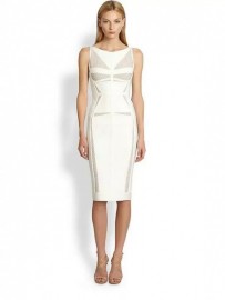 Красивое белое бандажное платье-футляр с прозрачными вставками Herve Leger