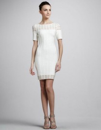 Стильное белое приталенное платье с прозрачным верхом Herve Leger