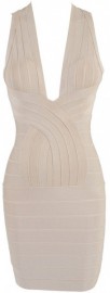 Бандажное бежевое мини-платье с открытой спинкой Herve Leger