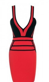 Короткое красно-черное облегающее платье Herve Leger