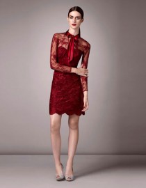 Красное кружевное вечернее платье с длинным рукавом Asos