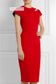 Красное платье-футляр с вырезом на плече Victoria Beckham