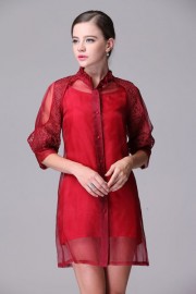 Красное платье из органзы и шелка Valentino