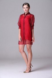 Красное платье из органзы и шелка Valentino