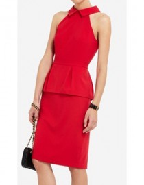 Красное платье с баской и открытой спинкой BCBG MaxAzria
