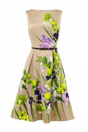 Бежевое платье с цветочным принтом и расклешенной юбкой Coast