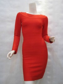 Красное платье с длинным рукавом Herve Leger