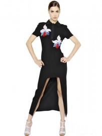 Черное платье с вышитыми орхидеями Fendi