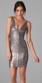 Бандажное платье серебряного цвета Herve Leger