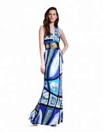 Длинное синее платье с красивым вырезом декольте Emilio Pucci