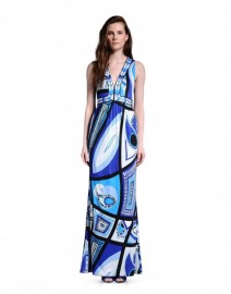 Длинное синее платье с красивым вырезом декольте Emilio Pucci
