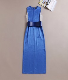 Длинное синее платье с широким поясом Calvin Klein