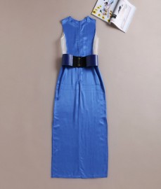 Длинное синее платье с широким поясом Calvin Klein