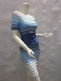 Облегающее синее платье с вырезом лодочкой Herve Leger