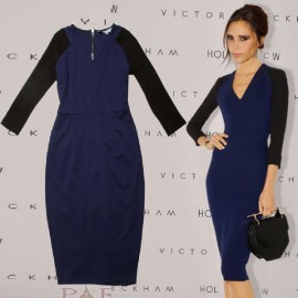 Удлиненное синее трикотажное платье Victoria Beckham