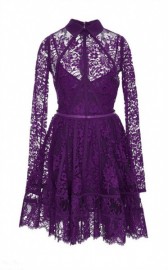 Фиолетовое вечернее кружевное платье с длинным рукавом Elie Saab