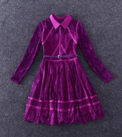 Фиолетовое вечернее кружевное платье с длинным рукавом Elie Saab