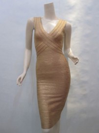 Шикарное золотое утягивающее платье Herve Leger