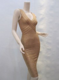 Шикарное золотое утягивающее платье Herve Leger