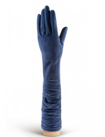 Длинные кожаные женские перчатки подкладка из шелка IS02010 d.blue (Eleganzza)