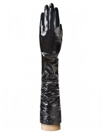 Длинные кожаные женские перчатки подкладка из шелка IS08001 black (Eleganzza)