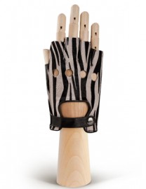 Кожаные женские перчатки без пальцев OS103 black/white (Eleganzza)