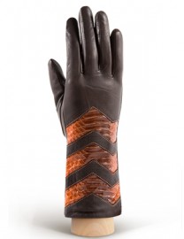 Перчатки женские 100% шерсть IS024 d.brown/orange (Eleganzza)