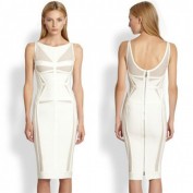 Красивое белое бандажное платье-футляр с прозрачными вставками Herve Leger