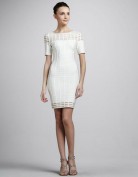 Стильное белое приталенное платье с прозрачным верхом Herve Leger