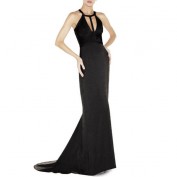Длинное черное вечернее платье с глубоким декольте Herve Leger