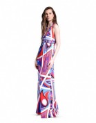Длинное летнее цветное платье с v-образным вырезом Emilio Pucci