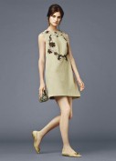Бежевое льняное платье с декором из кружева Dolce and Gabbana