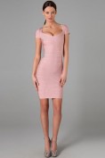 Розовое платье с глубоким вырезом декольте Herve Leger