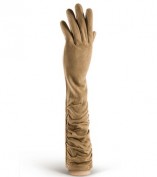 Длинные кожаные женские перчатки подкладка из шелка IS02010 taupe (Eleganzza)