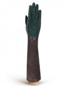 Перчатки женские подкладка из шелка IS08086 d.brown/d.green (Eleganzza)